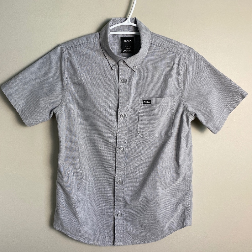RVCA Boy's‎ Gray Button Down Short Sleeve Dress Shirt Size Medium